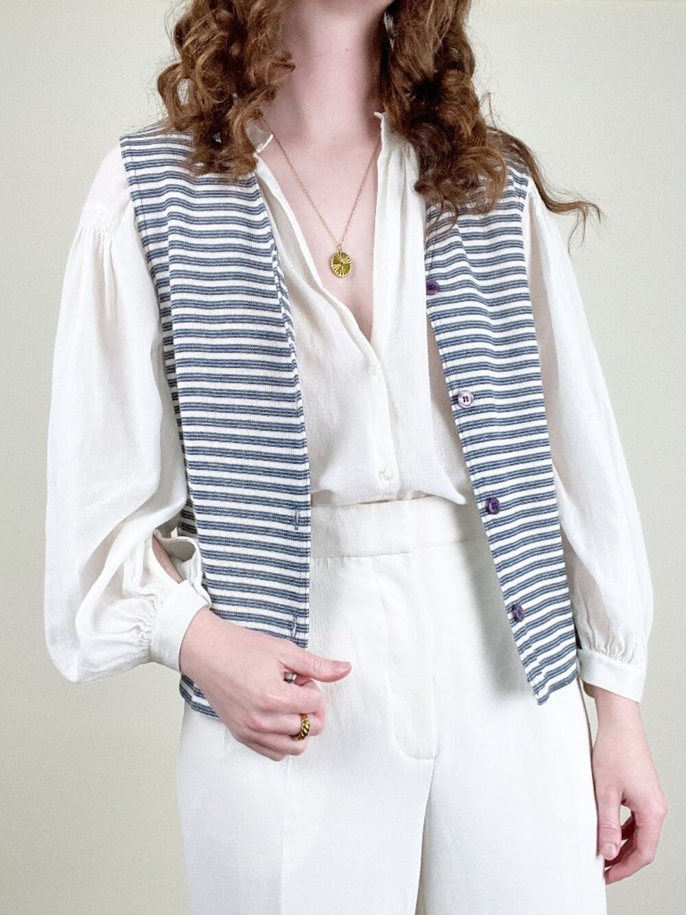 Vintage 80s 90s Knit Vest Top Striped Minimalist Coastal Oversized 1980's 1990's